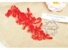 Bridal Lace Embroidery Motif 8, Red, 16x6 cm